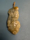 3.4" Chinese 14K Yellow Gold, Carved Burnt Orange & Gray JADEITE Jade Pendant — photo 1