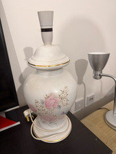 White Ceramic Table Lamp Pink Floral Pattern, Shaded, Glossy Finish