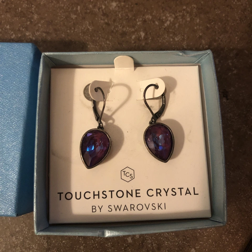 Pendientes colgantes de pera púrpura cristal piedra táctil Swarovski, Foto 2 de 4