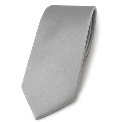 TigerTie Designer Satin Krawatte grau hellgrau silber uni 100 % Polyester - Bild 1 von 4