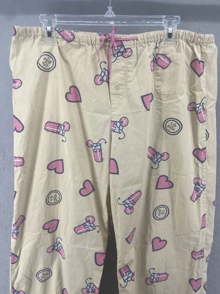 Pantalones de pijama Life Is Good para mujer talla grande amarillo rosa limonada corazones algodón Foto 2 de 4