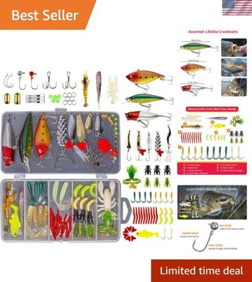 78-Piece Fishing Lures Kit with Spoon Lures & Soft Plastic Worms - Ultimate B...