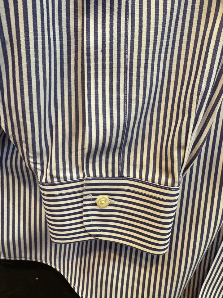 Brooks Brothers Dress Shirt Mens 18 - 35 Traditional Fit Blue Stripe Non-Iron - Image 3 of 4
