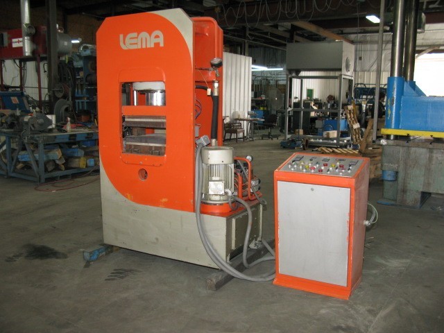150 ton LEMA hydraulic press.  17.75" x 15.5" heated platens.
