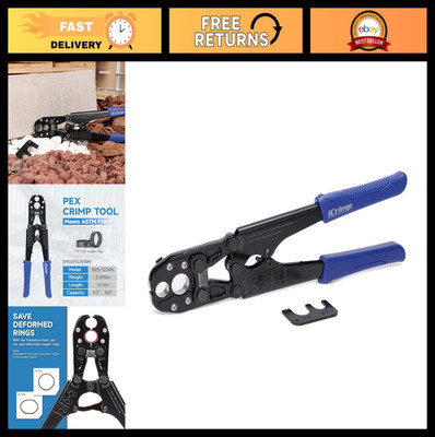 Pex Pipe Crimping Tool - Convertible 1/2'' & 3/4'' Jaws for Copper Rings, ASTM 180