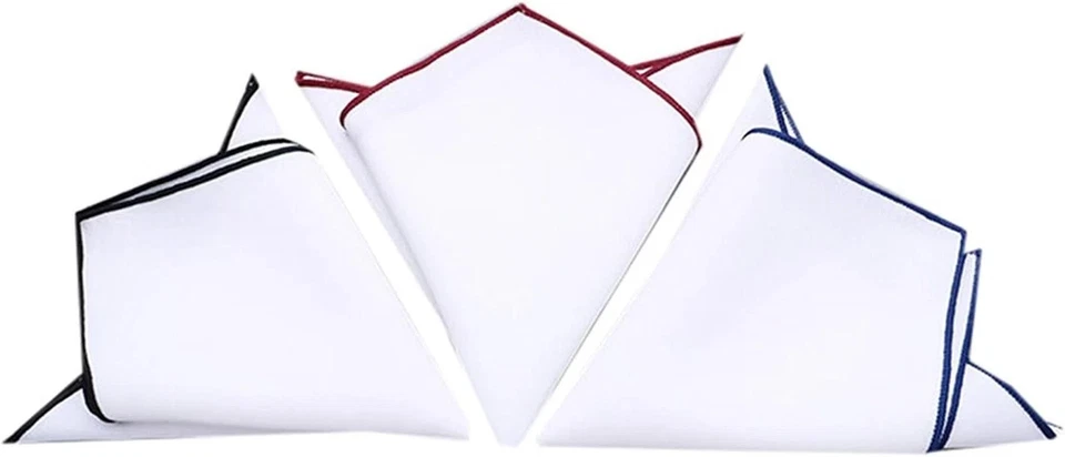 Mens White Pocket Square 100% Cotton- Pack of 3 (Burgundy+Navy Blue+Black Border - Imagem 3 de 4