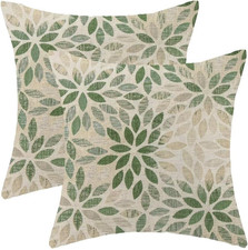 Sage Green Pillow Covers 18 x 18 Inch Set of 2, Rustic Geometric Dahlia Flower D