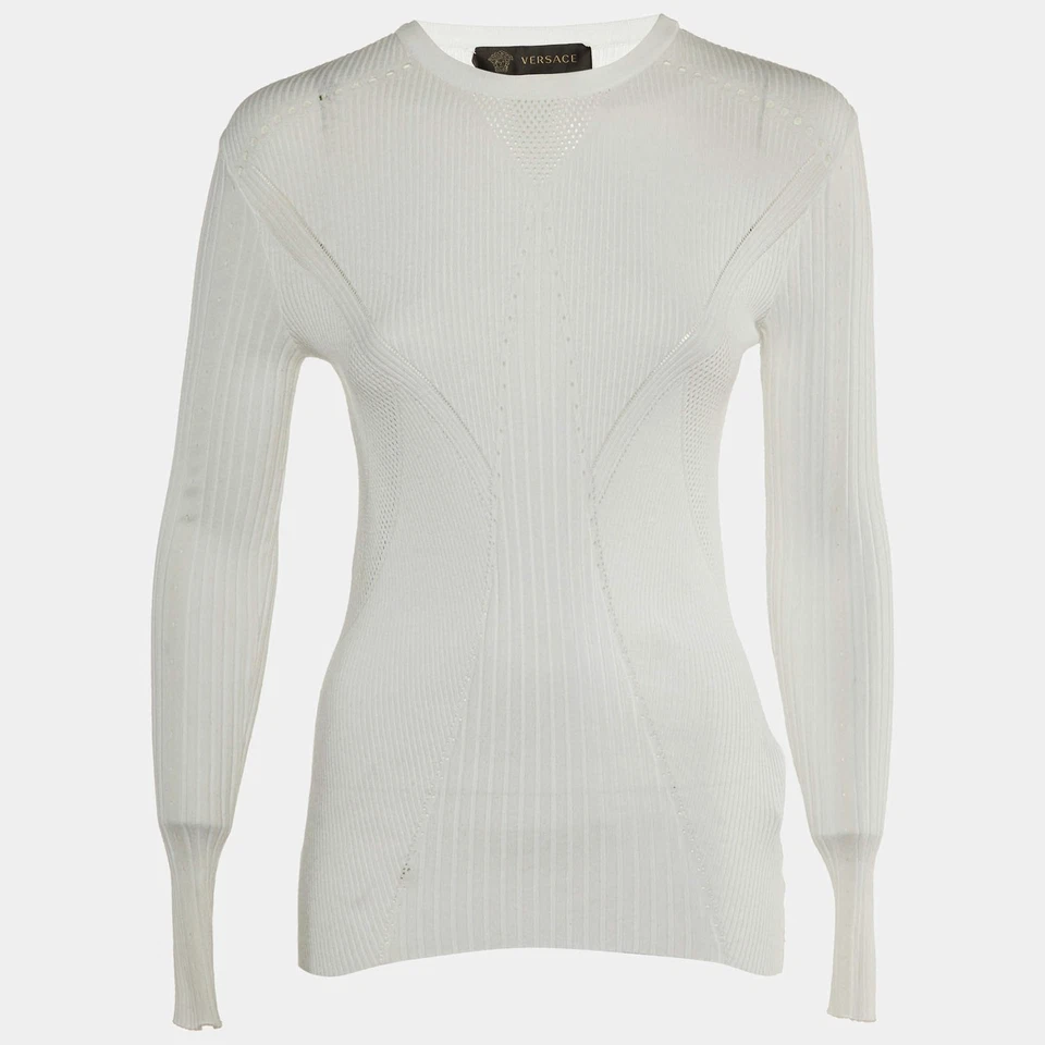 Versace белый ребро вязаный ворота джемпер M