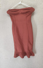 Windsor Women Dress Small Rust Poly Blend Off Shoulder Ruffle Hem Bodycon Fit