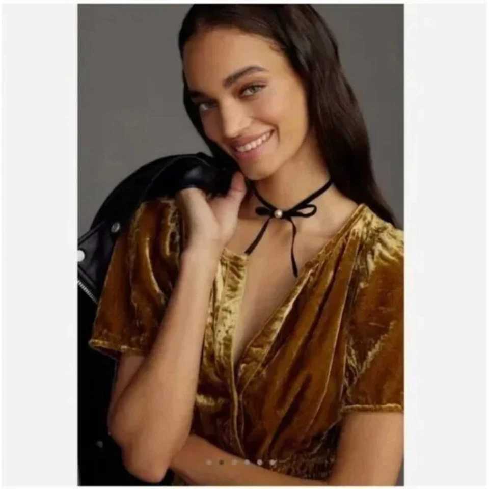 Maxi Vestido Anthropologie Terciopelo Pequeño Dorado Boho Lujo En Niveles Fiesta Vacaciones Glamour Foto 3 de 4