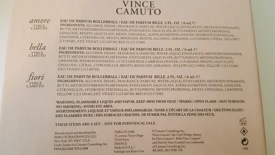 Vince Camuto Rollerball Trio 0,2 OZ Eau de Parfum EDP (Bella, Fiori, Amore) Foto 3 de 4