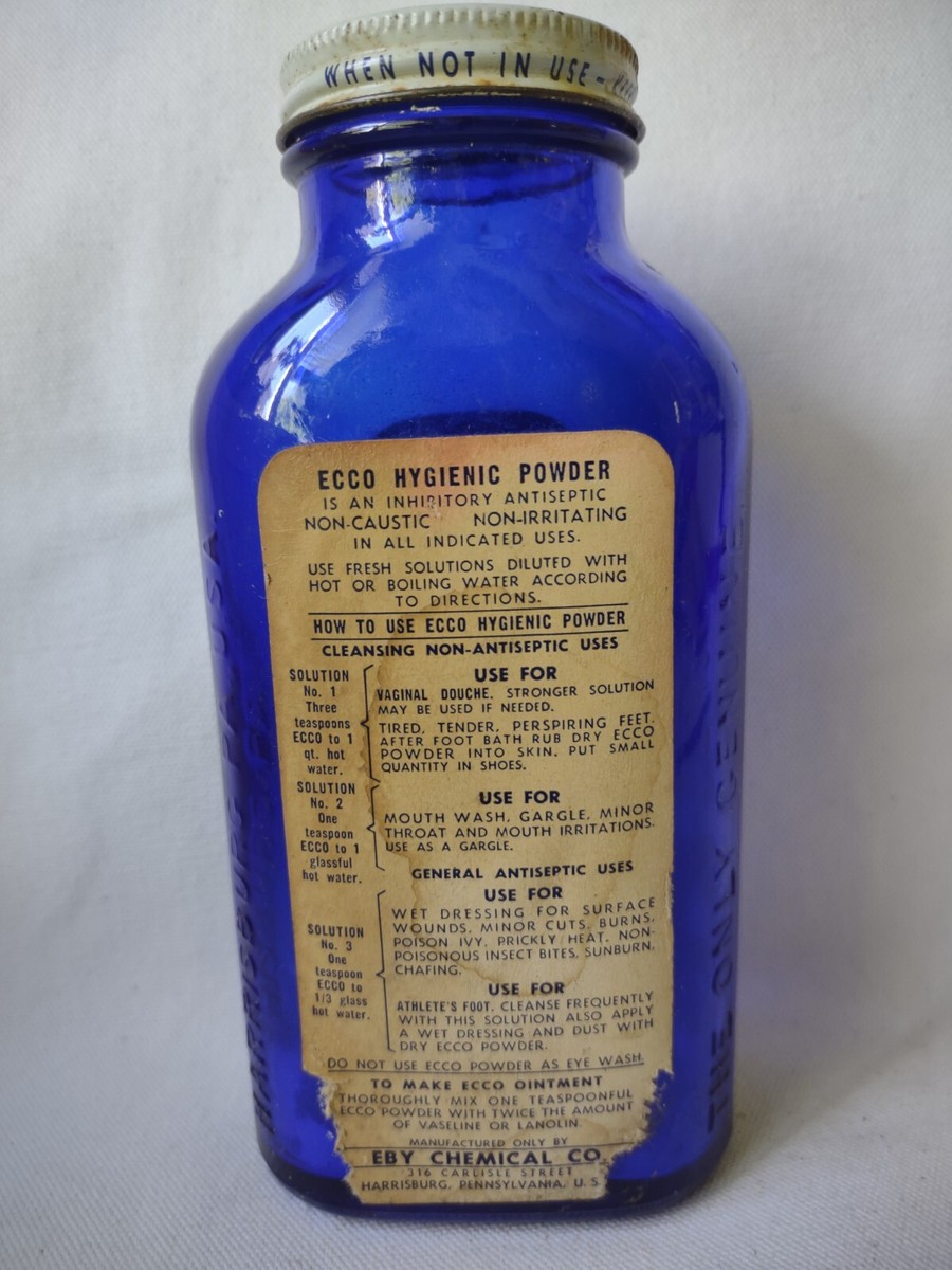 Vintage 1930's Cobalt Blue Labeled Medicine Ecco Hygienic Powder Eby  Harrisburg | eBay