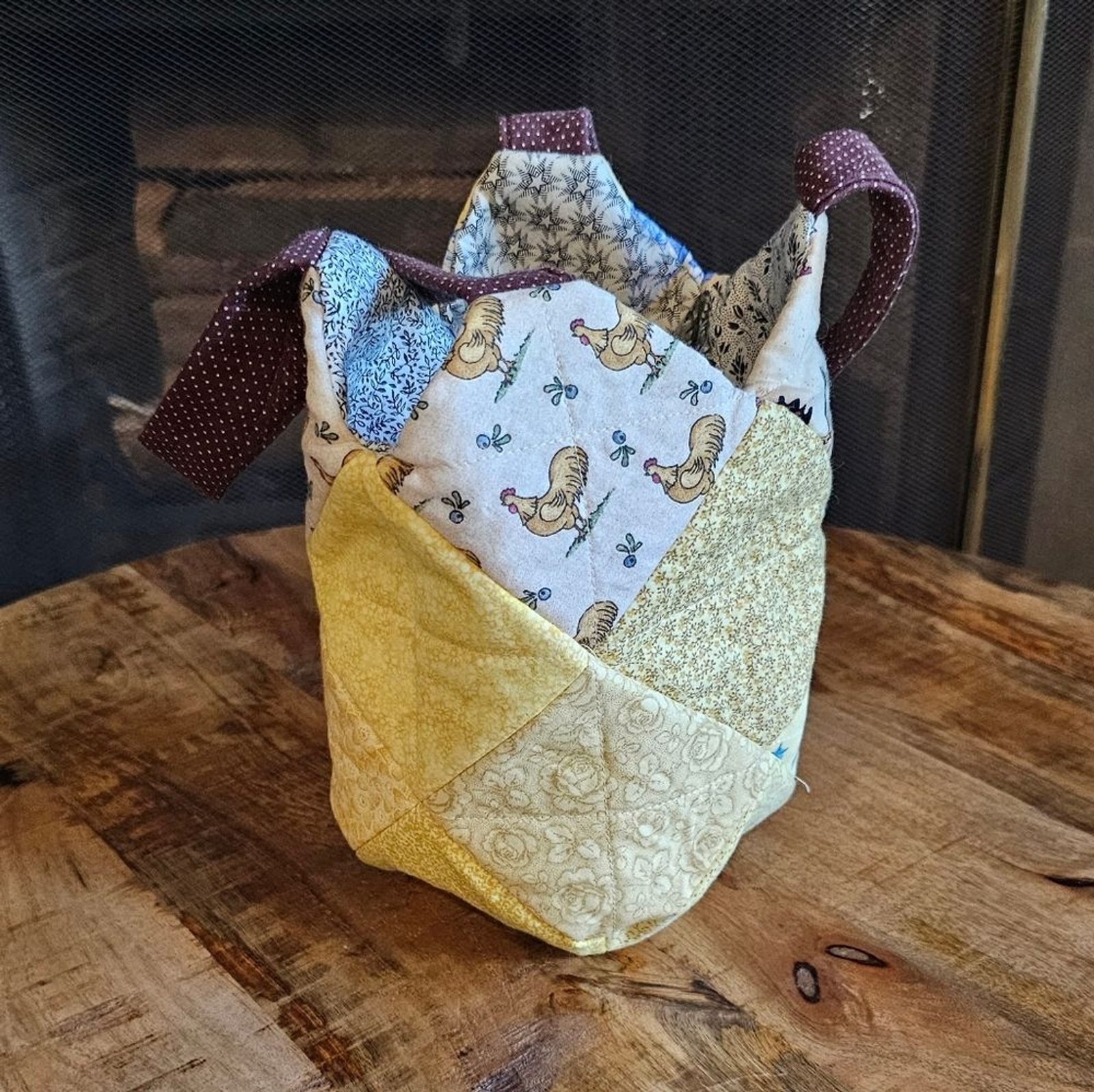 Reversible Handmade Quilted Patch Work Egg Basket… - image 2