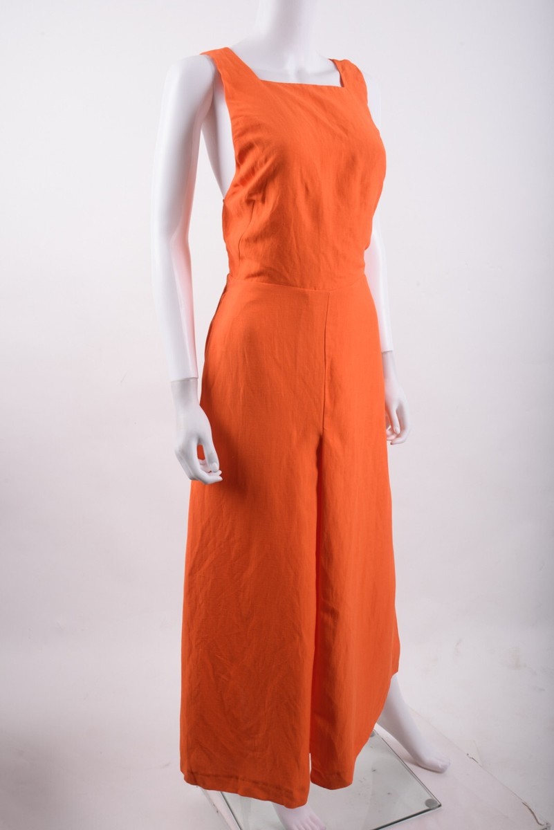 Massimo Dutti Womens Midi Dress US L Large Orange Linen