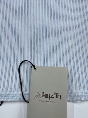 SOLBIATI FRESCOLINO Cotton Linen Fabric  Striped Blue White Shirting 2.0 meter