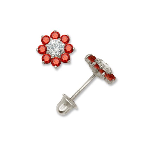 14K Yellow & White Gold Small Beautiful CZ Flower Stud Earrings for Girls - Picture 2 of 24