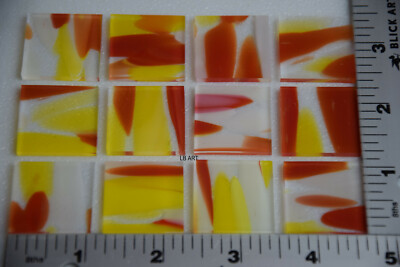 Spectrum System 96 coe Glass 12 Pieces 1'' x 1'' Orange & Yellow Spirit on Clear