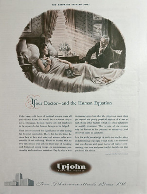 1942 Upjohn Fine Pharmaceuticals Kalamazoo Doctor Human Equation VTG Print Ad
