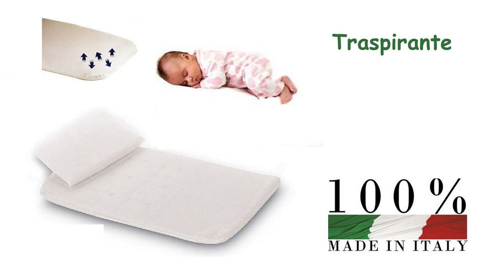 cuscino antisoffoco + Materasso per carrozzina e lettino made in italy