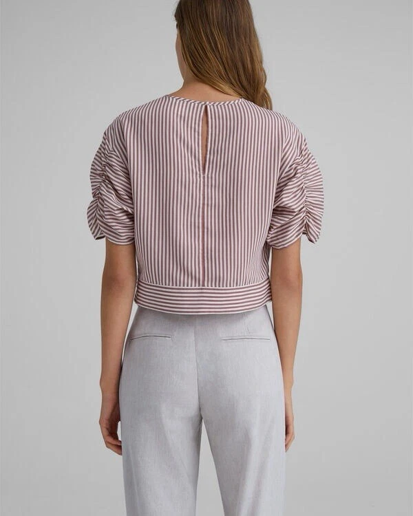 Club Monaco Cropped Ruffle Listrado Top Preppy Carreira Traje de Negócios Dinheiro Antigo - Imagem 2 de 4