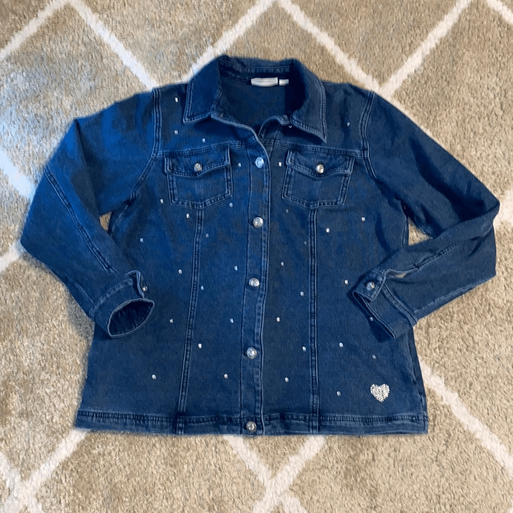 Quacker Factory Dream Jeanne's Rhinestone Knit Denim Jacket