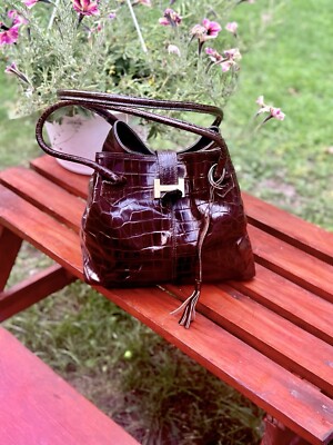VTG Vera Pelle Made It Italy Brown Croc Handbag w/Double Handles Mob Wife Classy