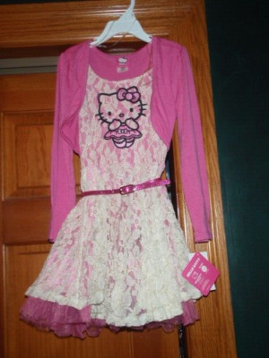 HELLO KITTY IVORY & PINK LACE DRESS SZ GIRLS 6 RETAIL $48.00 NEW
