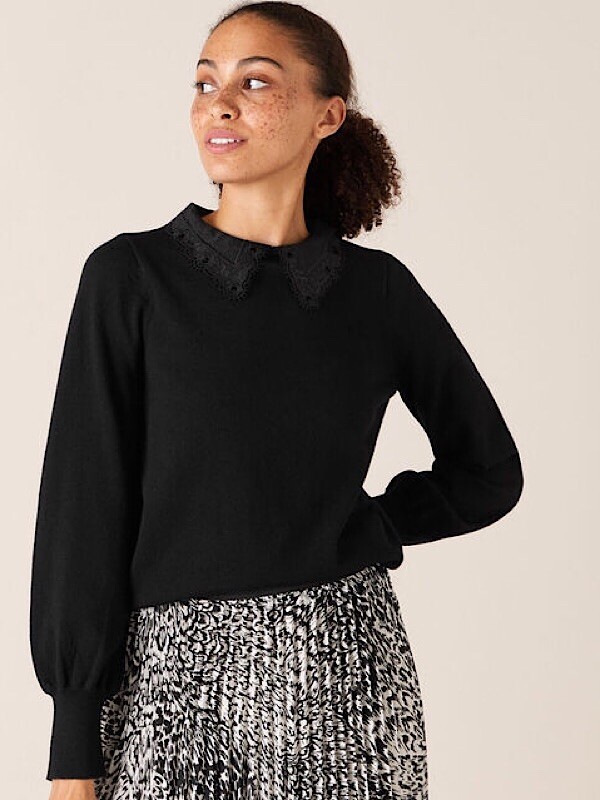 Monsoon LACE Collar Jumper Black Size S