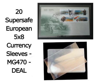 20 Banknotes Sleeves Museum Grade European 5x8 Currency 4mil Supersafe MG470 NEW