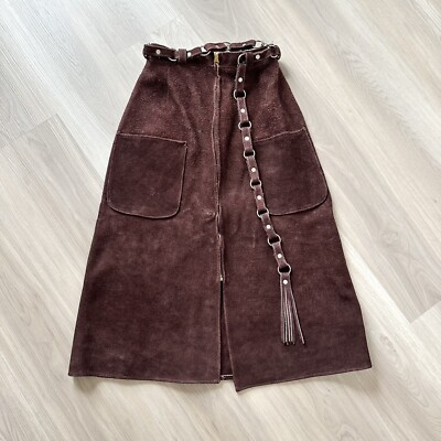 Suede Skirt Leather Skirt 70s 70s Green Suede Leather Midi Skirt