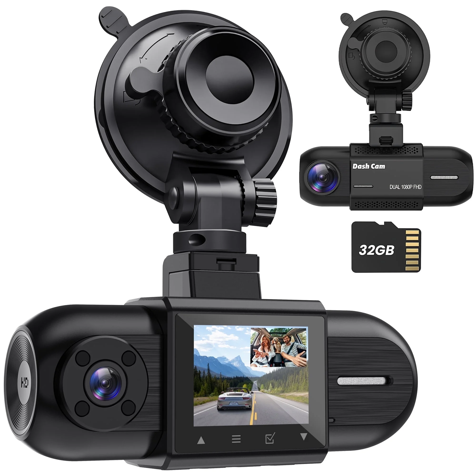 1080P FHD Dash Cam with Front and Inside View, IR Night Vision, Accident Detection-image