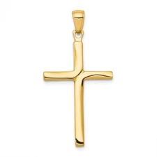 REAL 10k Yellow Gold Latin Polished Plain Cross Charm Pendant 35x13mm