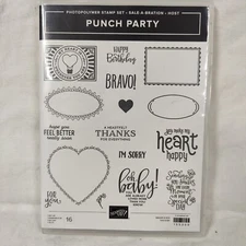 Stampin' Up! PUNCH PARTY Cling Stamp Set - Holiday & Birthday Quotes & Frames