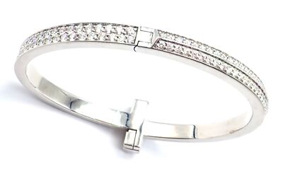 Authentic! Tiffany & Co 18k White Gold Diamond T1 Wide Hinged