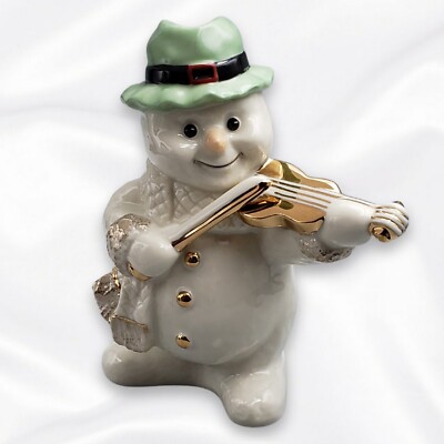 Mikasa Holiday Elegance Gold Accented Snowman with Violin Porcelain 6 '' Figurine
