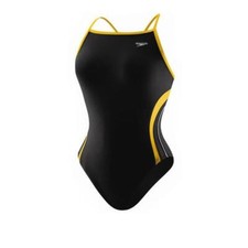 Speedo Girls' Rapid Splice Energy Back One Piece Black/Gold