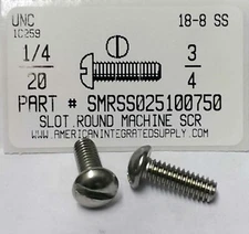 1/4-20x3/4 Round Head Slotted Machine Screws Stainless Steel (12)