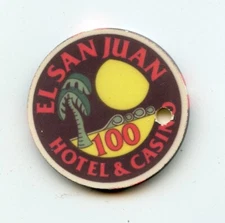 100.00 Chip from the El San Juan Casino Isla Verde Puerto Rico Ceramic Drilled