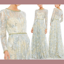 NWT 798 Mac Duggal 6 Jeweled Long Sleeve A-Line Embroidered Gown G1400