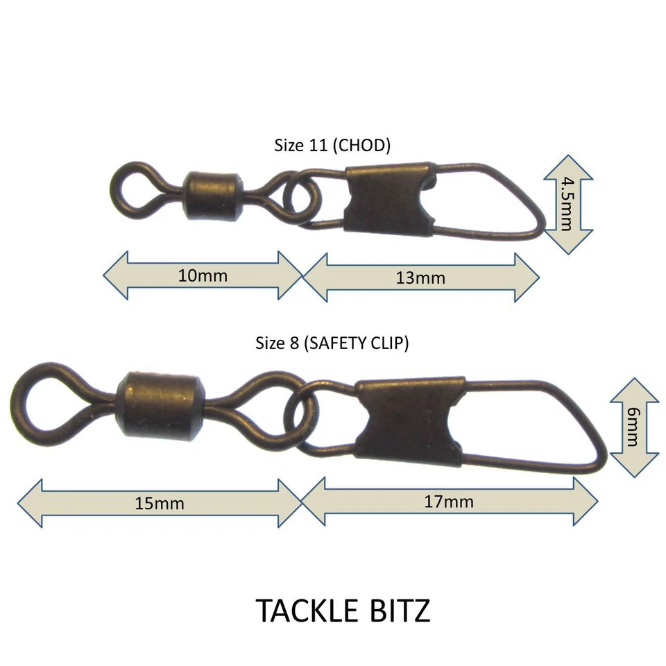 TJR TACKLE Sicherheitsdruckknopf Link Schwenkbar Größe 8 und 11 Matt Schwarz Karpfen Angelende Tackle Rigs