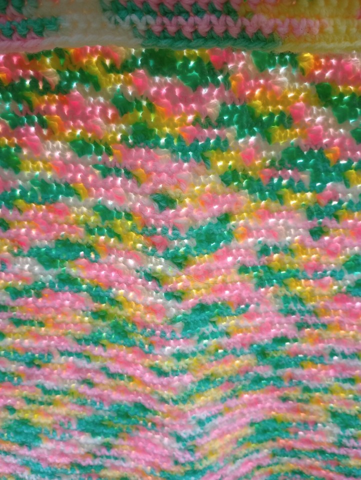 Crochet Afghan Baby Blanket Pastel Rainbow Popcorn 43x29 In Cuddly Pink