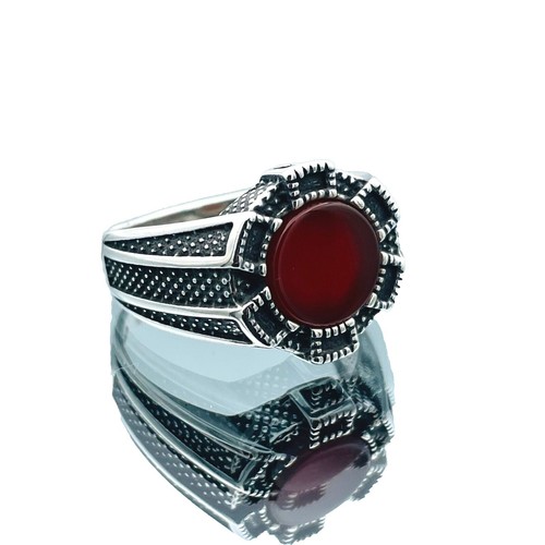 Vintage 925 Sterling Silver Marcasite Ring Cherry Red Center Stone