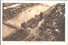 Original Old Vintage Print Looking Down On Houses Parliament London C1930 20th