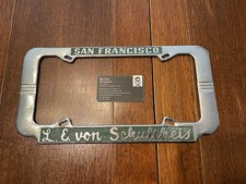Vintage License Plate Frame L. E. Schultheis San Francisco Packard Studebaker