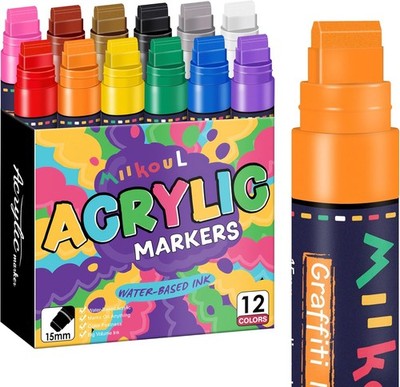 12 Colors Jumbo Graffiti Markers, Large 15mm Felt Tip Permanent Acrylic Paint