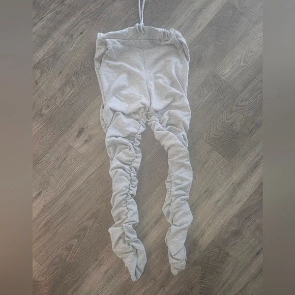 Talla M Gris Acanalado Cordón Leggings Bolsillos Informal Atletismo Informal Cómodo Foto 3 de 4