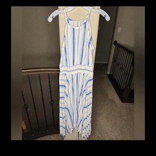 Nine West Blue and White Pleated Shark Bite Hem Dress Size S Travel Summer