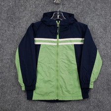 LL Bean Windbreaker Jacket Kids Boys L Large Blue Green Full Zip Lined Hooded