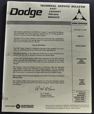 1966 Dodge Charger Service Bulletin Supplement Photocopy