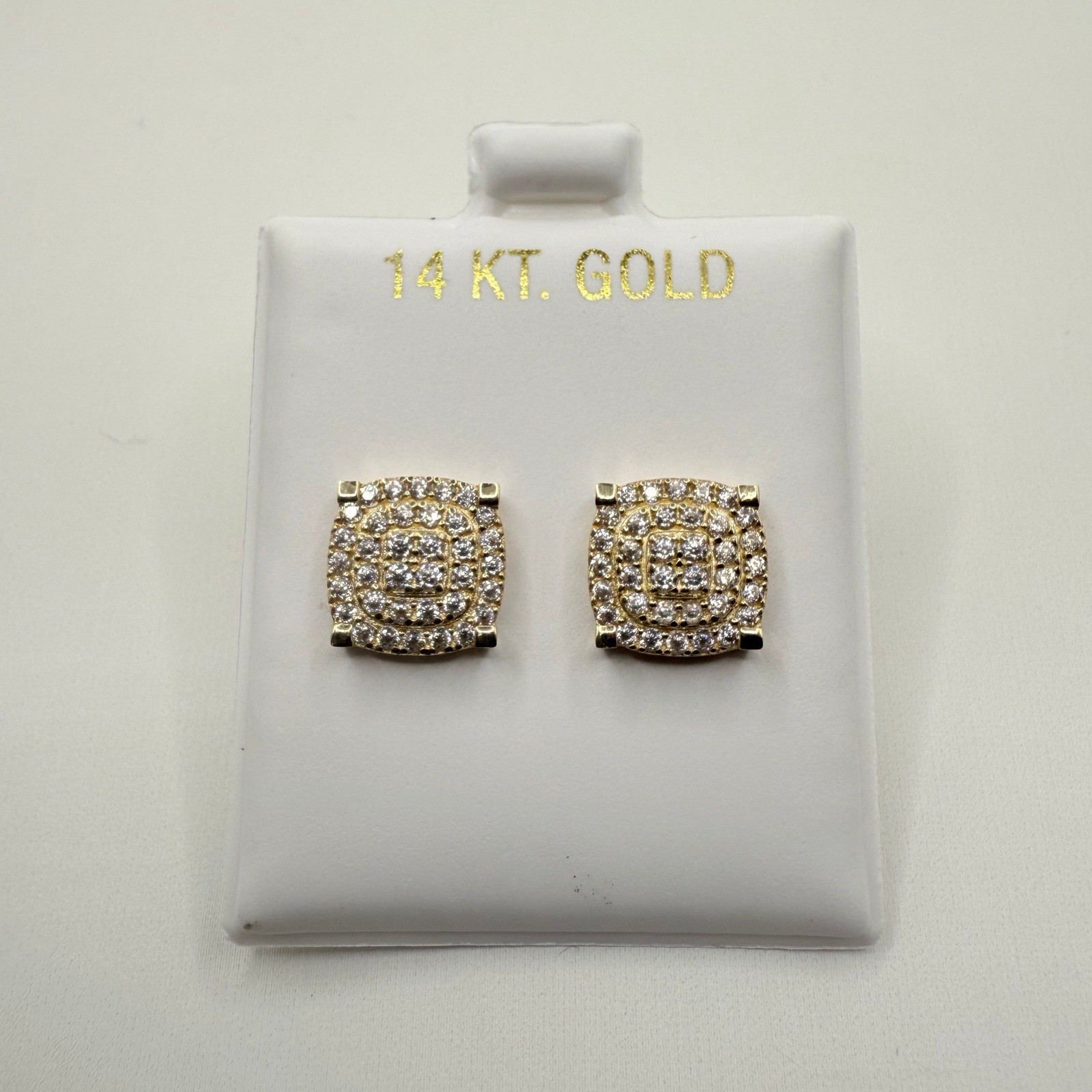 14K Yellow Gold Square CZ Stud Earrings 10mm